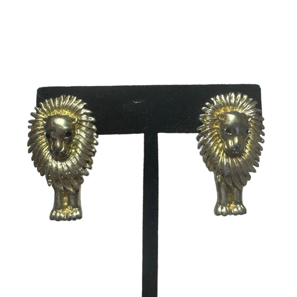 Vintage 80s Gold Toned Lion Earrings